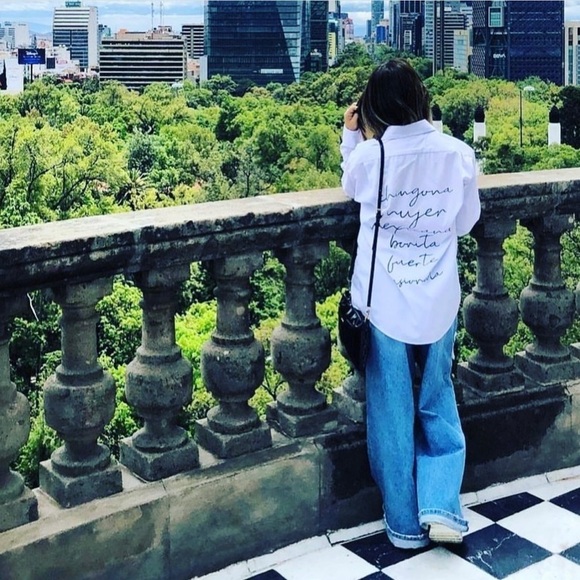 Button Down Shirt White Long Sleeve Chingona Mujer Mexicana Hand Painted Small - Picture 2 of 13